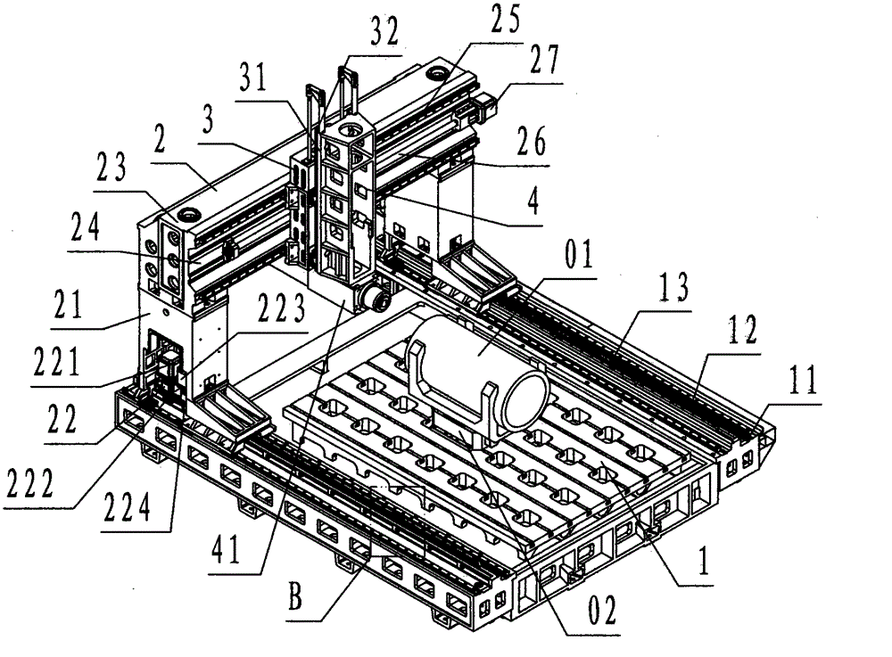 Numerical control milling machine realizing moving of gantry under driving of gear and rack