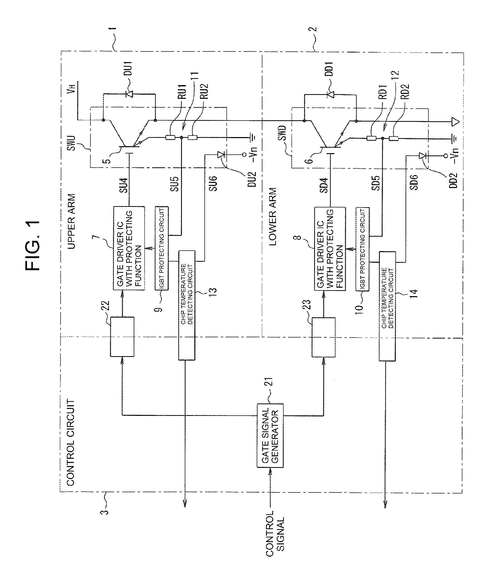 Temperature measuring device of a power semiconductor apparatus