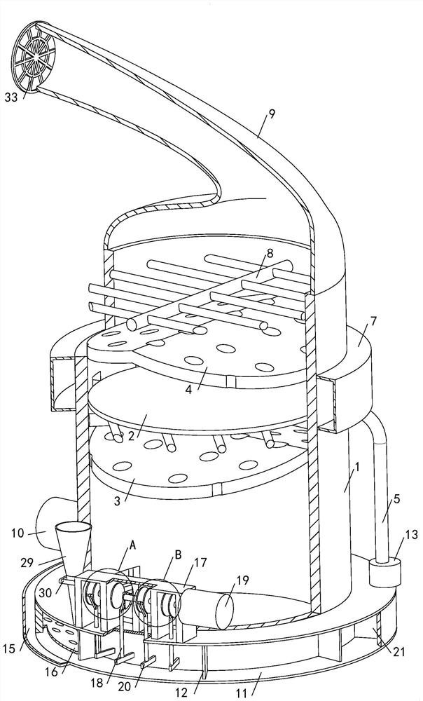 Efficient turbulent flow single-circulation ultralow dust removal device