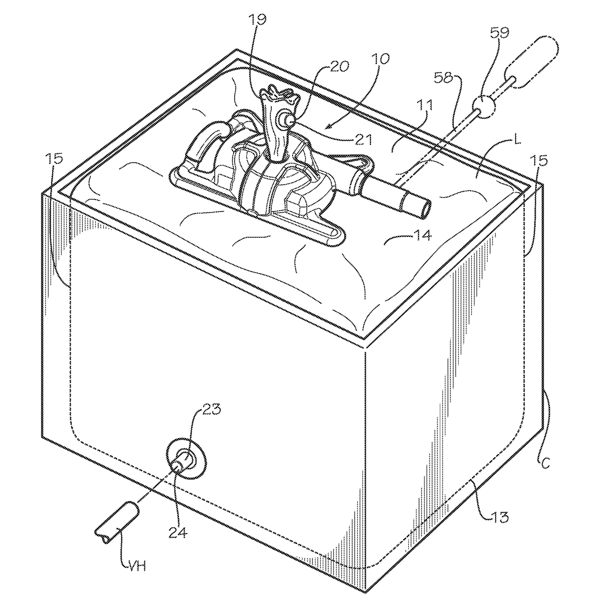 Flexible container liner wringing device