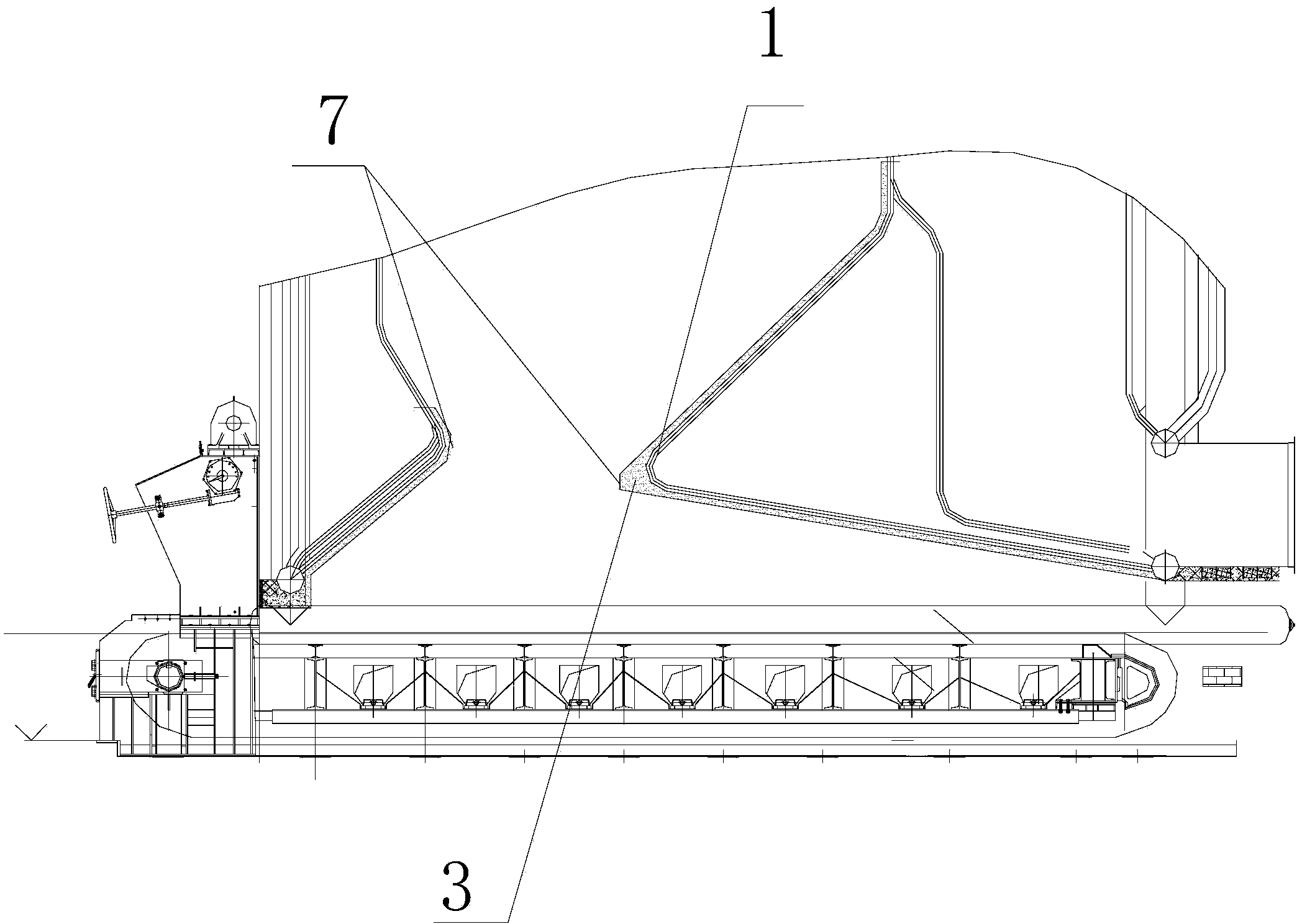 Membrane wall type front-rear arch for large-sized coal-fired boiler