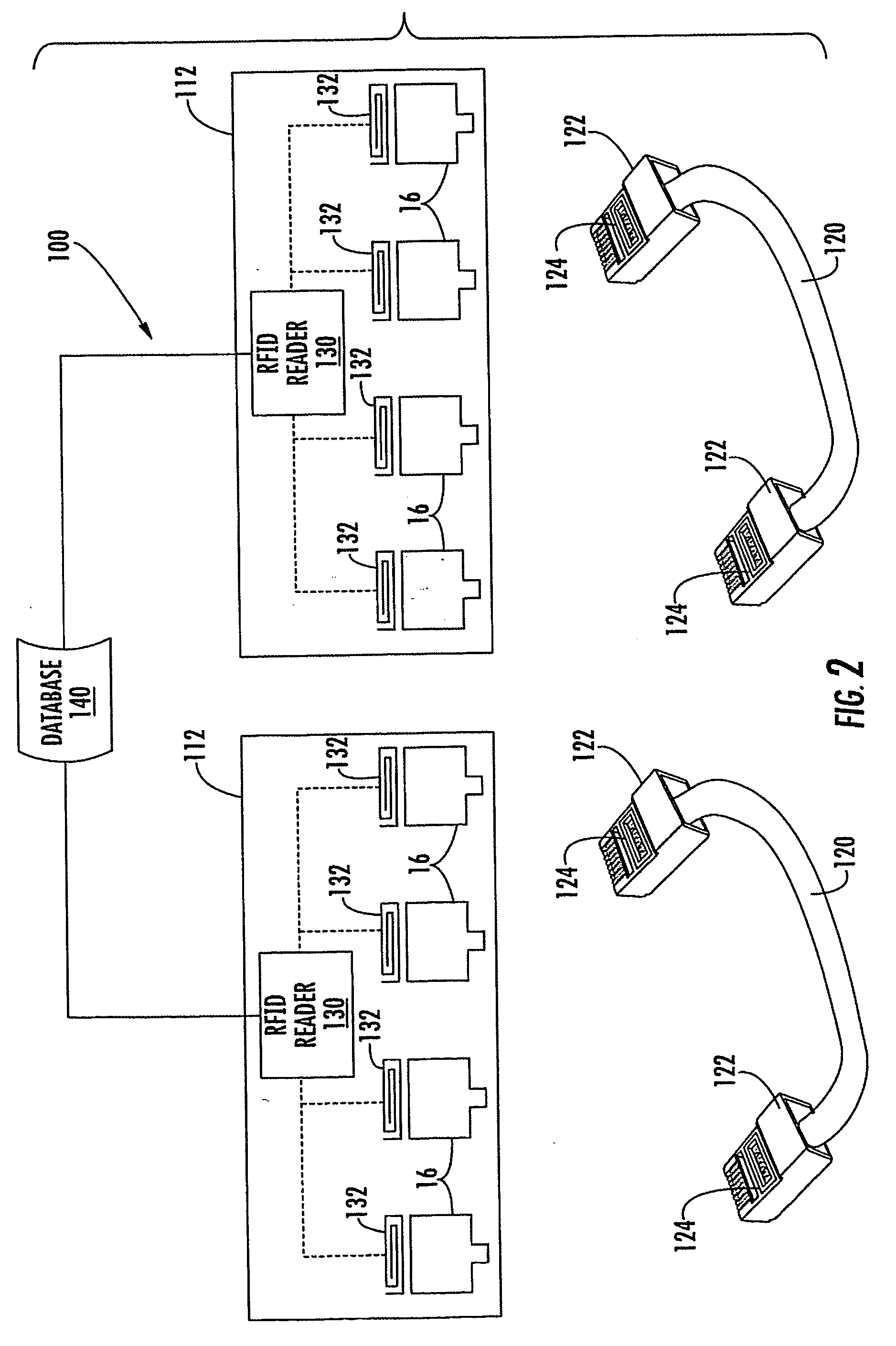 Telecommunications patching system that utilizes RFID tags to detect and identify patch cord interconnections