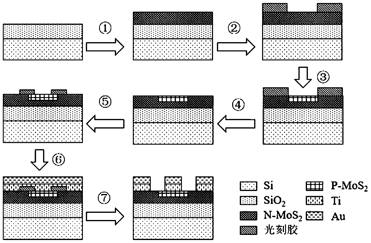 MoS2-based homojunction field effect transistor and preparation method thereof