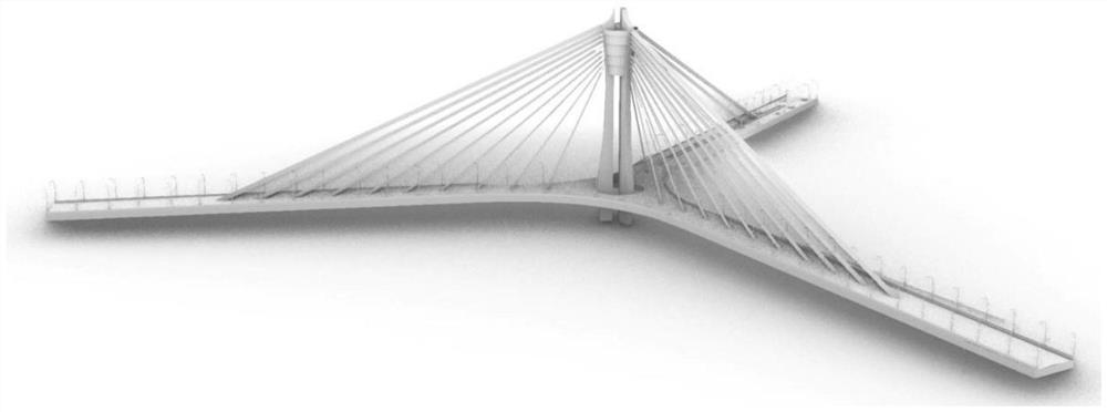 Multidirectional rotational symmetric cable-stayed bridge structure with central roundabout and construction method