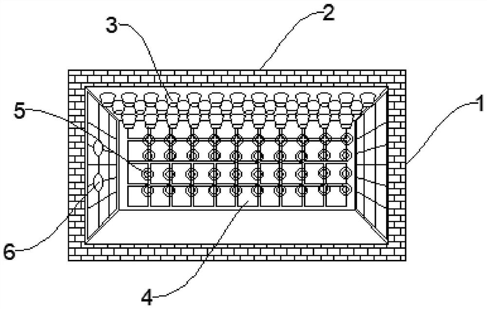 Energy-saving heating furnace with black bodies and fibers arranged on furnace lining, and construction method thereof