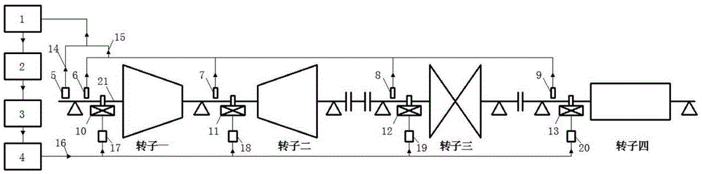 Vibration targeting control device for multi-span rotor shaft system of rotating machinery