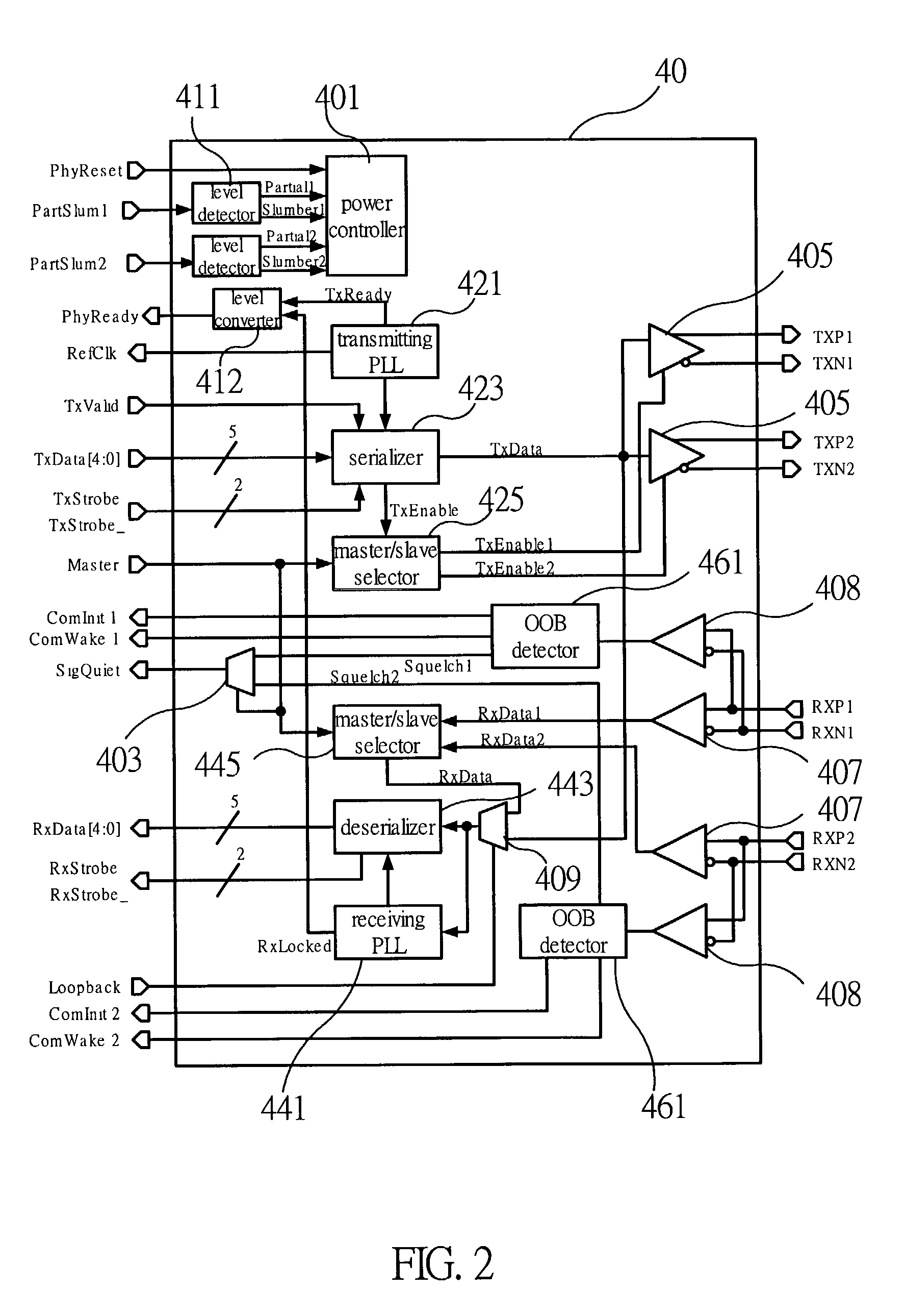 Circuit and signal encoding method for reducing the number of serial ATA external PHY signals