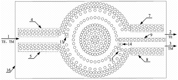 Round hollowed-out branch structure terahertz wave polarization beam splitter