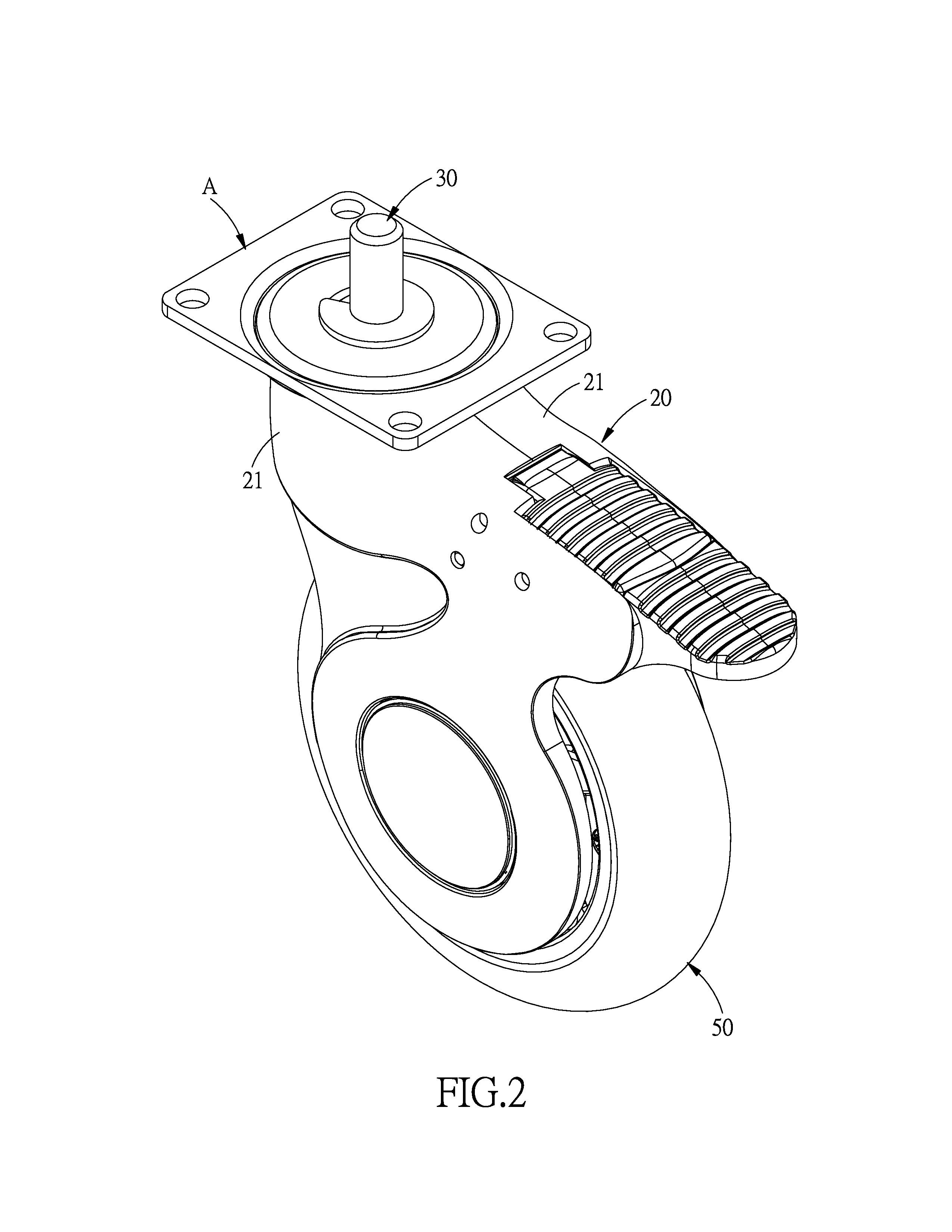 Castor with separate brake device and brake release device