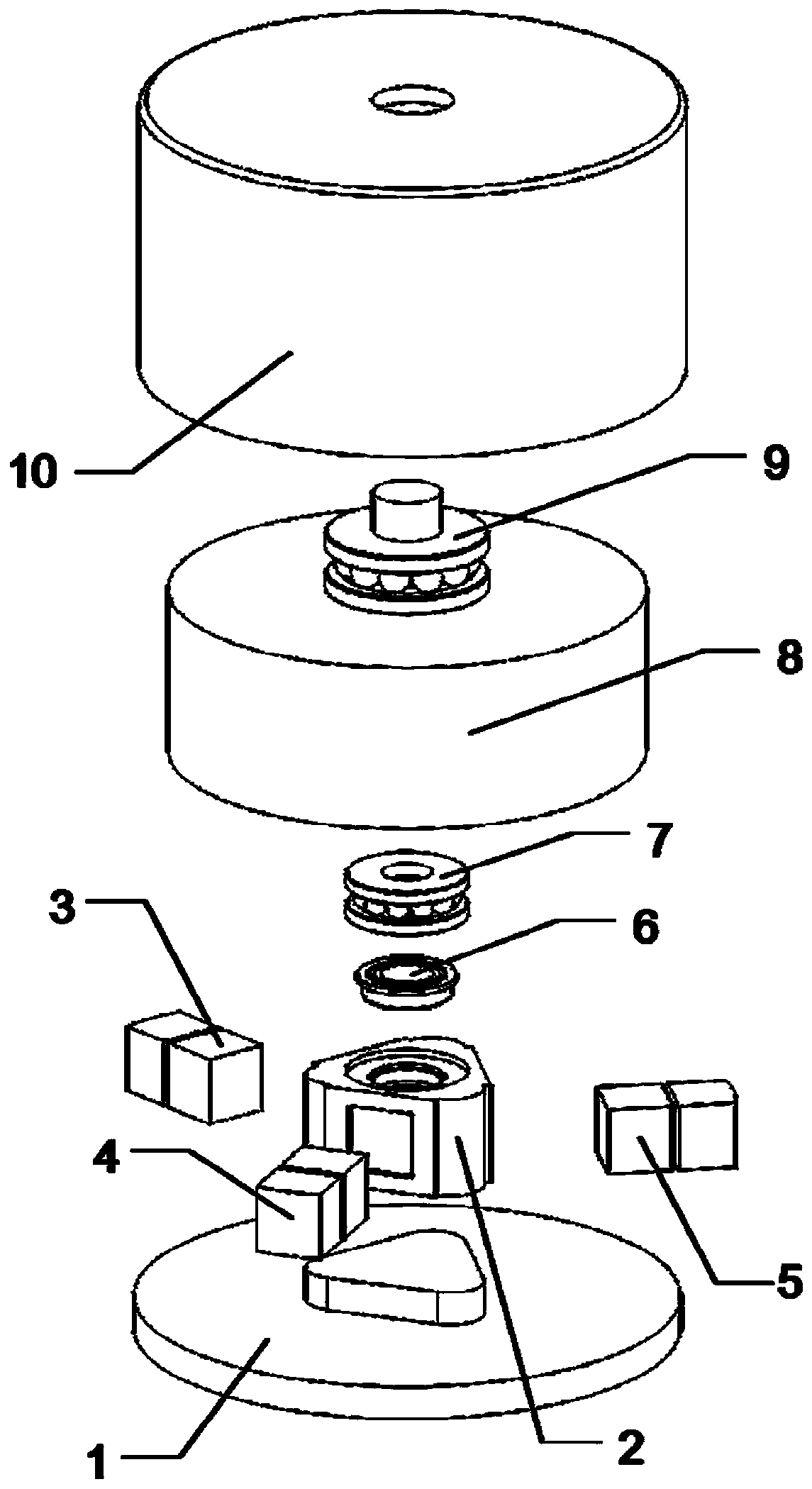 Stepping rotating actuating device and method driven by linear-shear piezoelectric ceramic