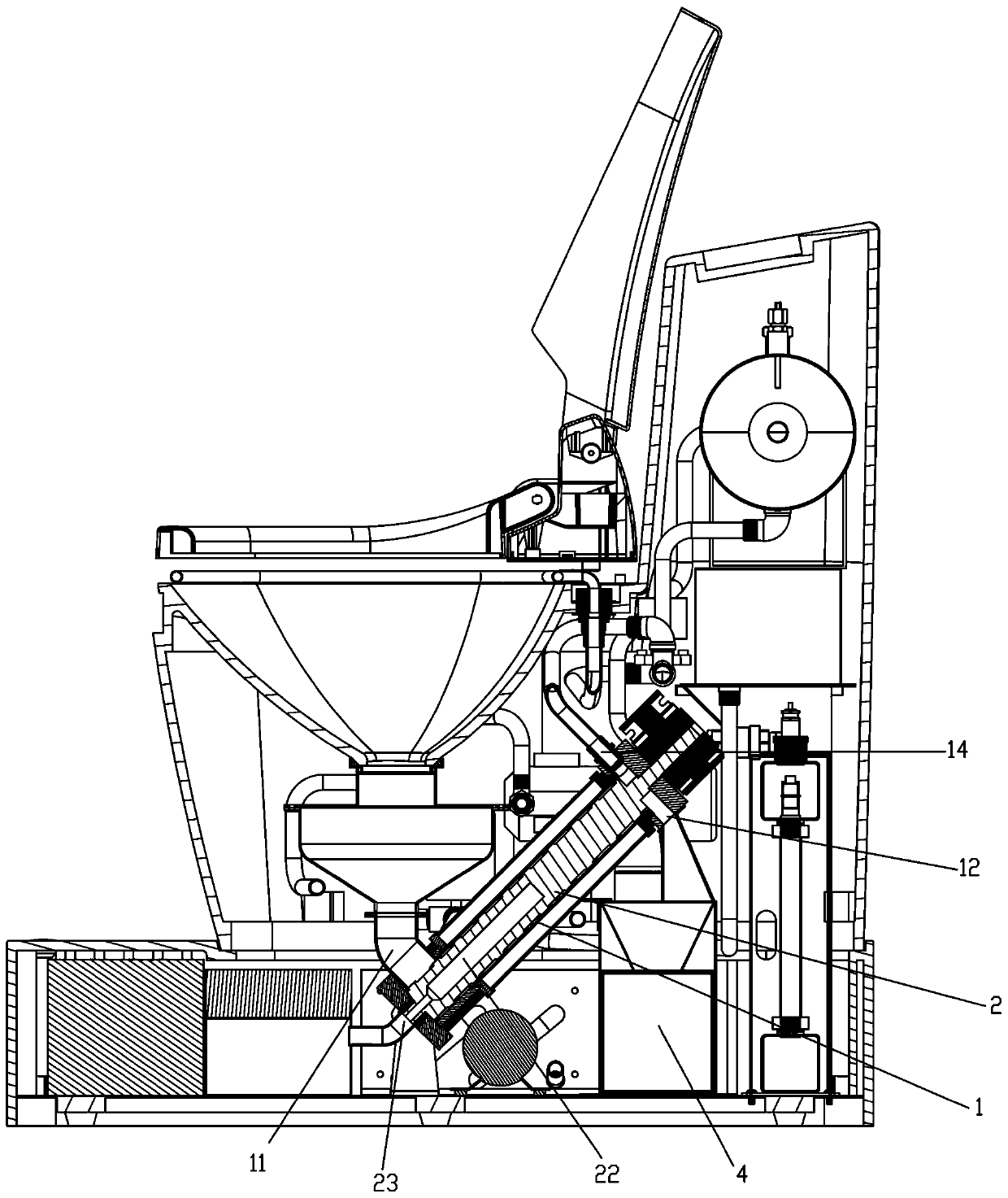 Excrement solid-liquid separation and drying integrated device