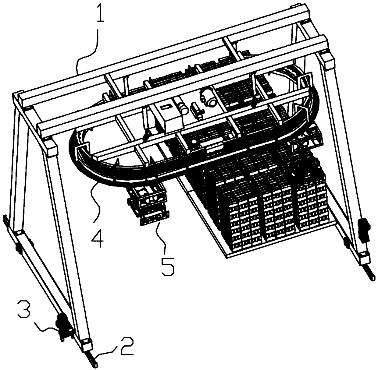 A gantry-type bottom-supporting brick-holding machine