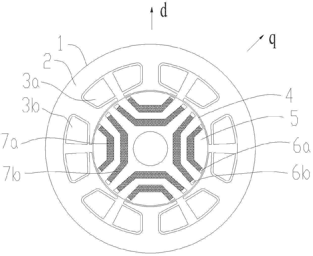 Permanent magnet auxiliary synchronous reluctance motor and mounting method thereof