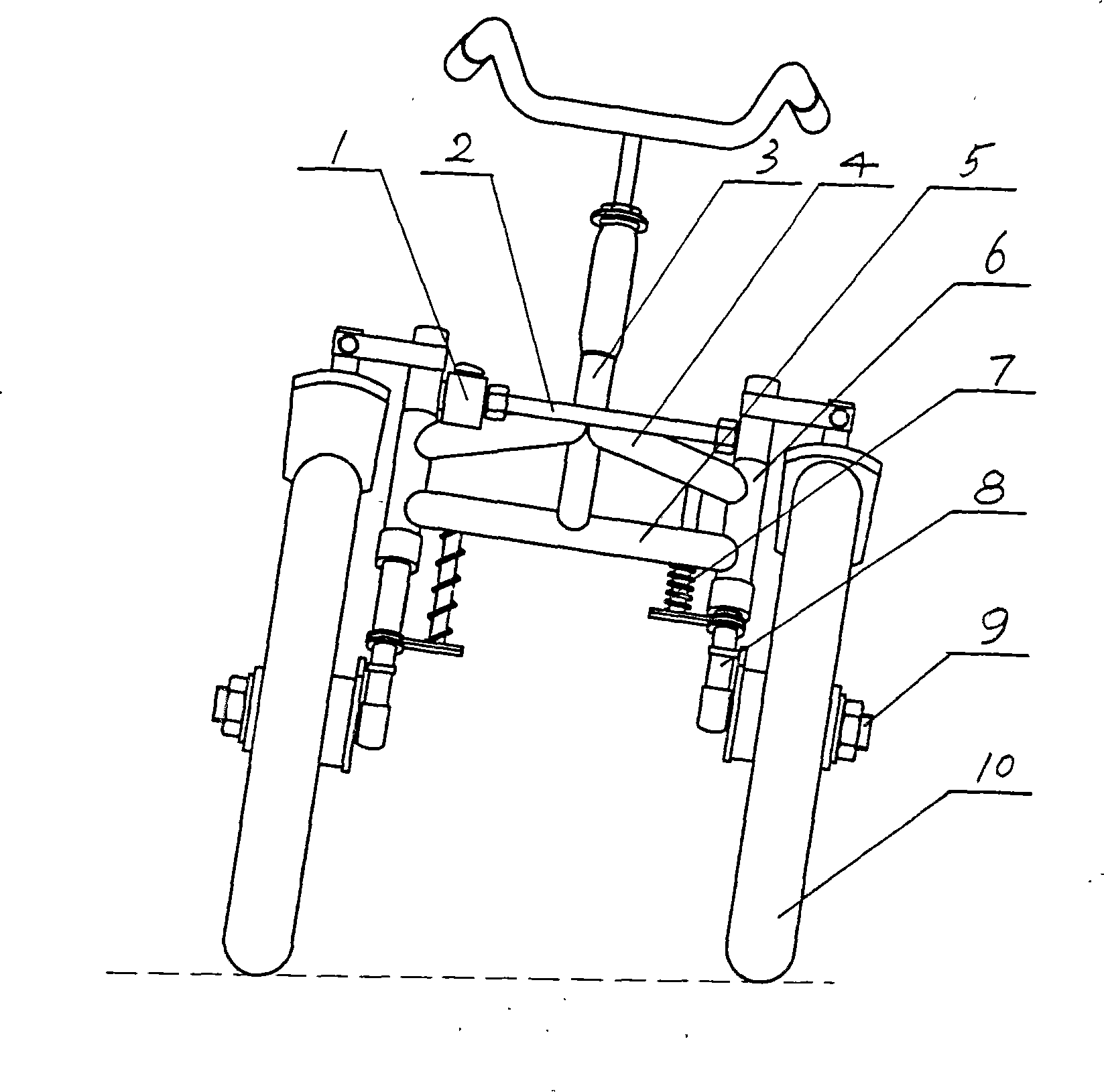 Bicycle with tiltable front two-wheels