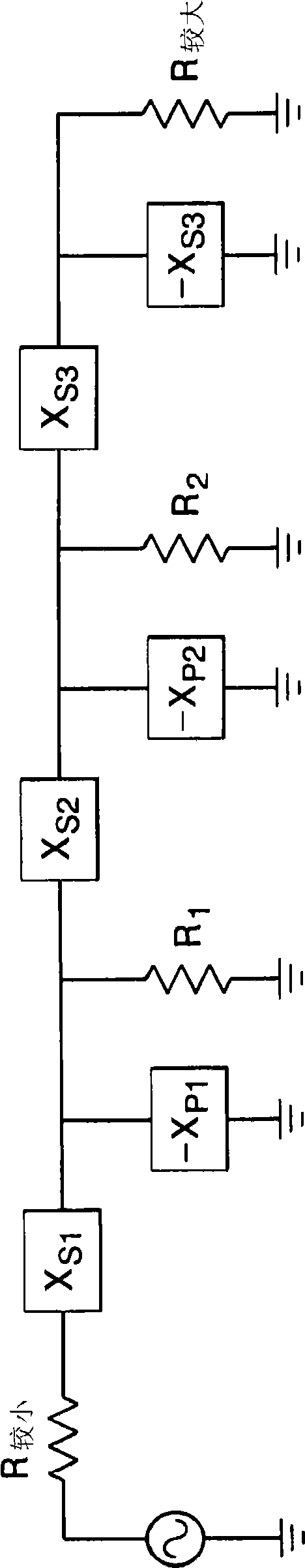 Broadband impedance matching circuit using high pass and low pass filter sections