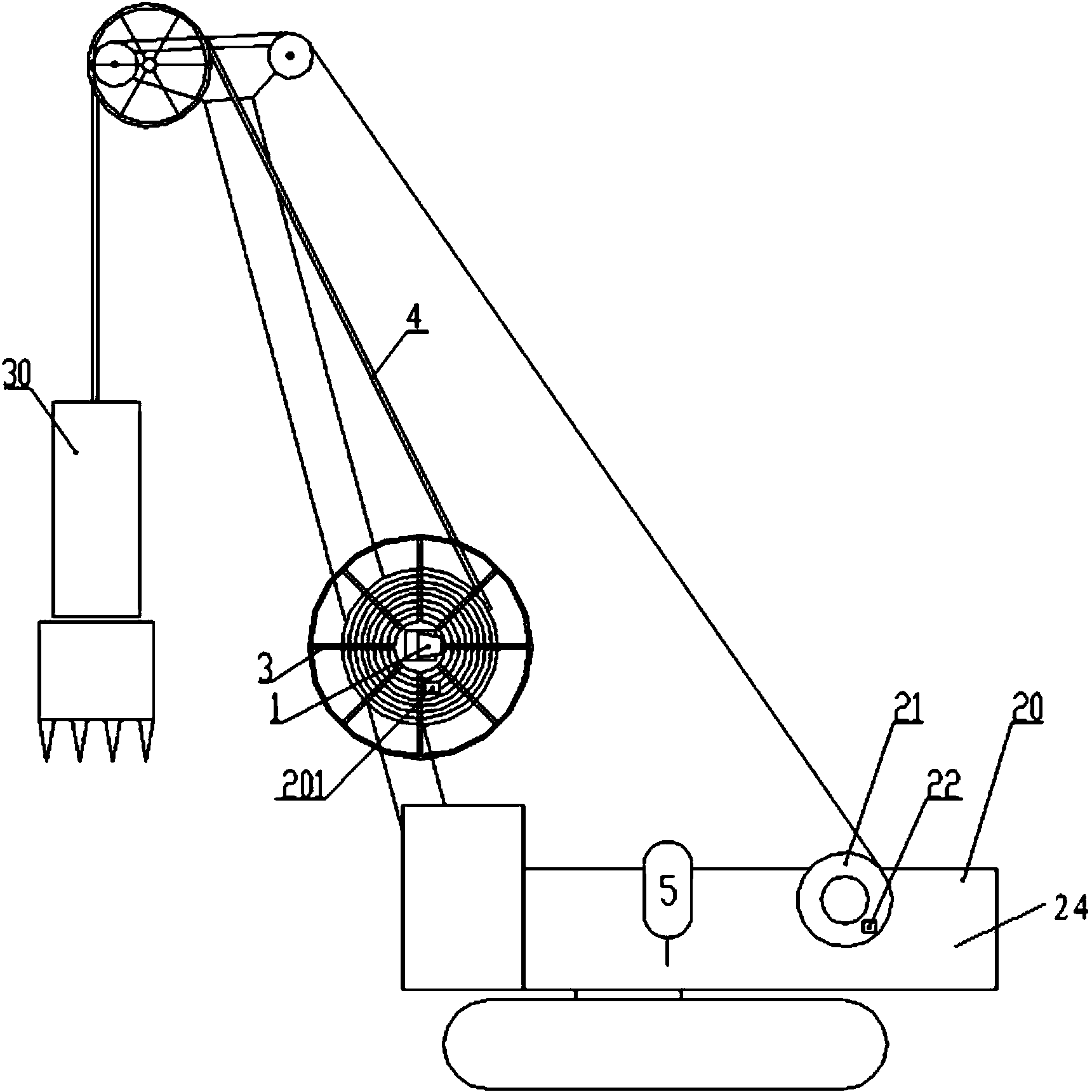 Hose follow-up device and hydraulic grab machine