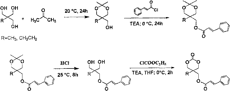 Method for preparing annular aliphatic carbonic ester containing cinnamoyloxy group and polymers thereof