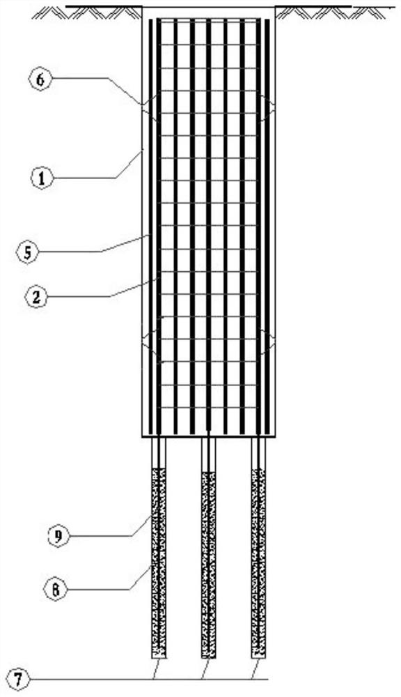 Plum-blossom-shaped pile foundation anchor rod composite foundation structure and construction method thereof