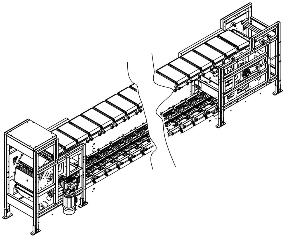 Tensioning end mechanism of linear cross belt sorting machine
