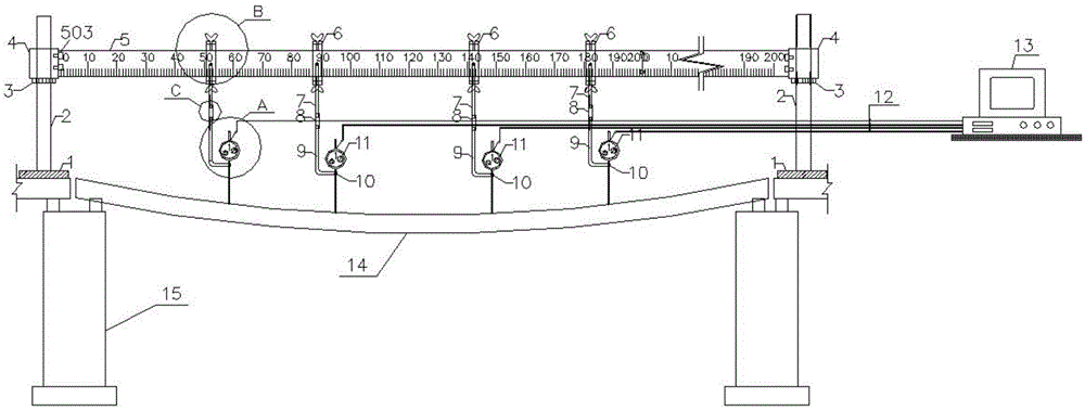 Middle and small span bridge deflection measuring device