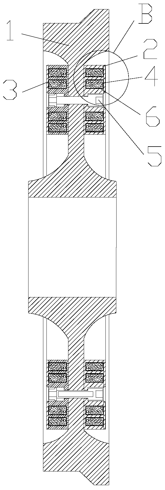 Wheel disc type particle damping shock absorber for rail vehicles