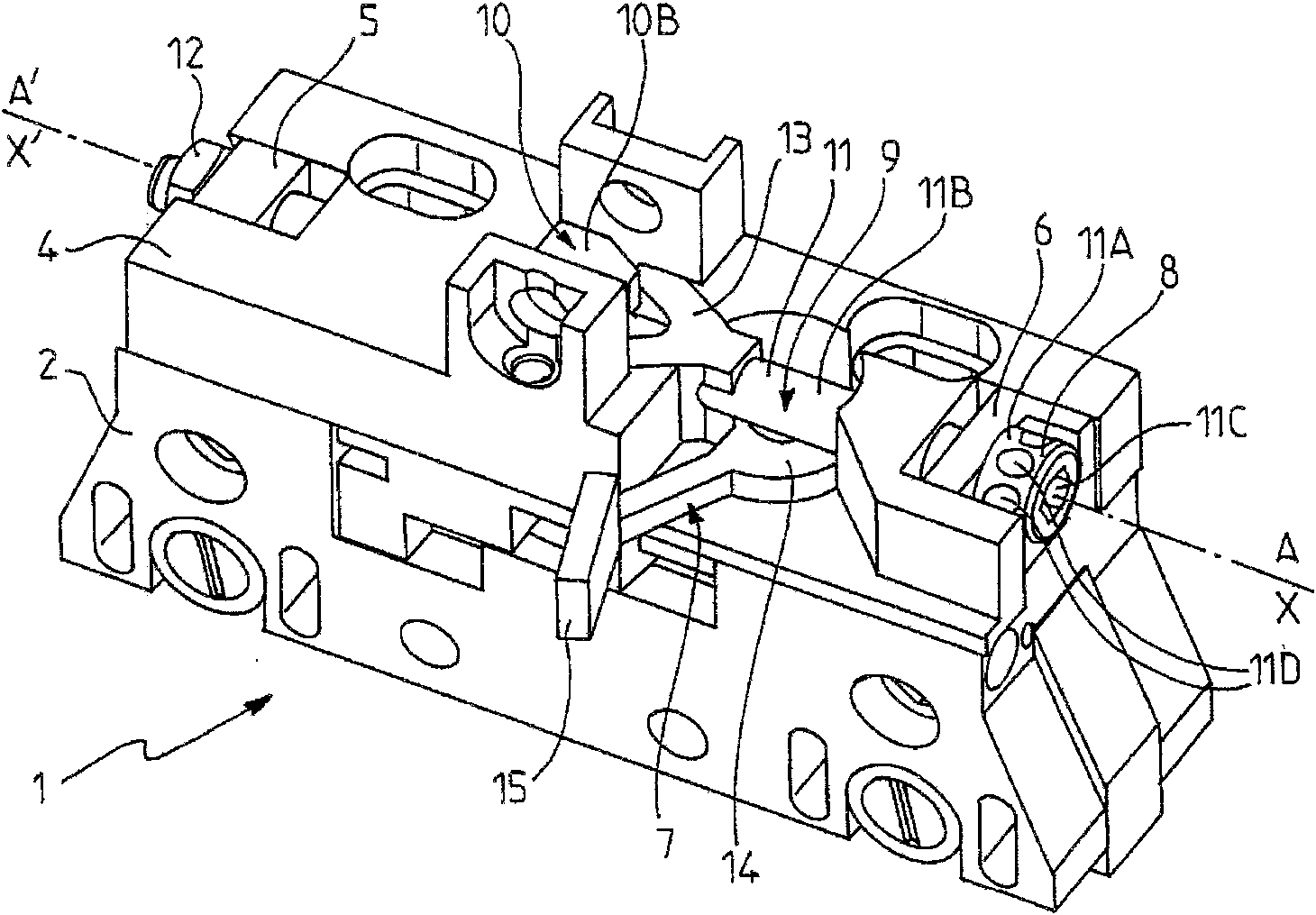 Device use to connect equipment to guide rail mounted in vehicle