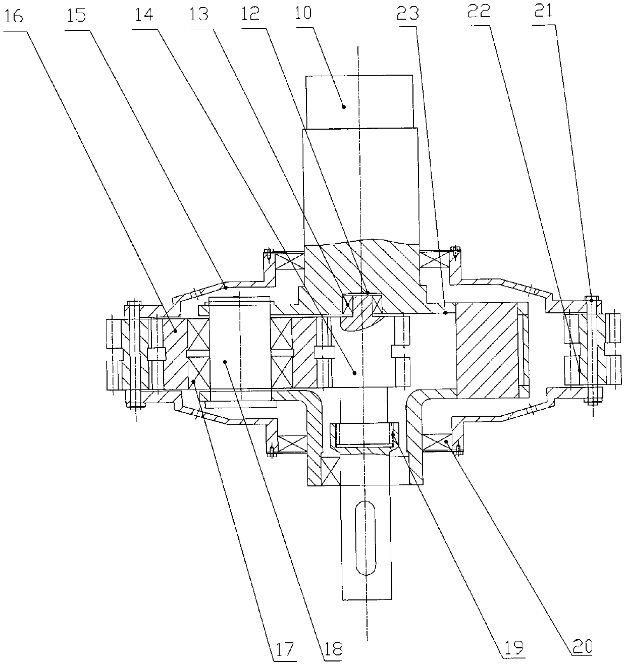 Speed-adjustable double-output herringbone-arc-tooth differential transmission system