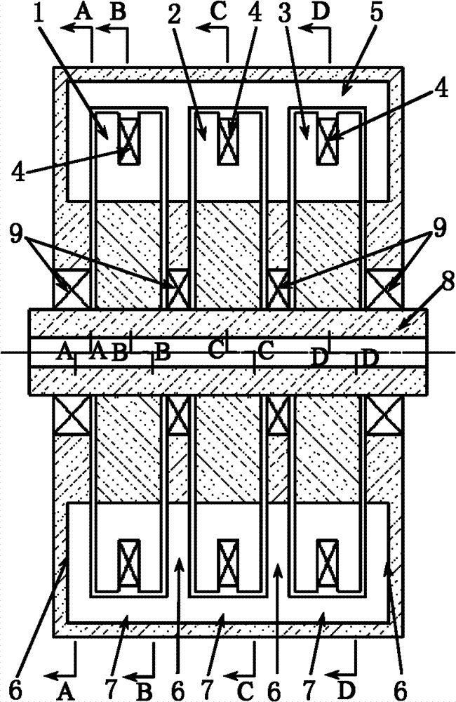 Efficient reluctance type multi-functional motor with axial and radial three-dimensional mixed magnetic circuit in axial split phases