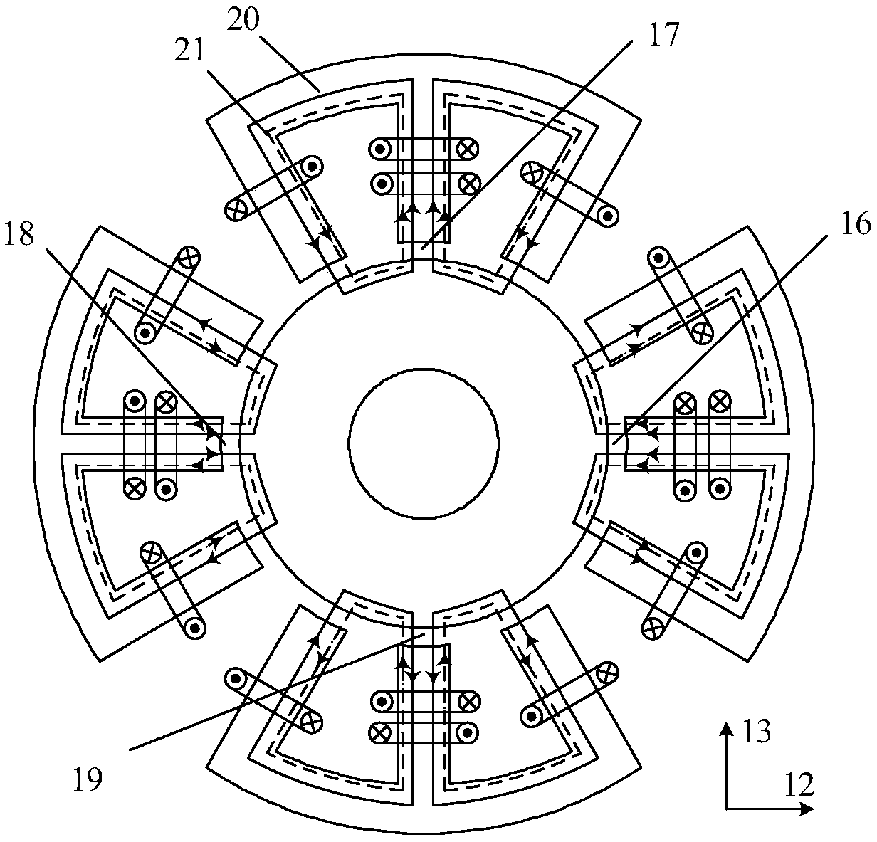 A hybrid magnetic bearing double-winding switched reluctance motor and its control method