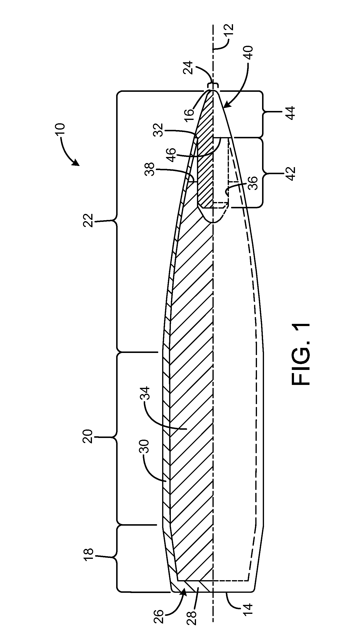 Projectile with amorphous polymer tip