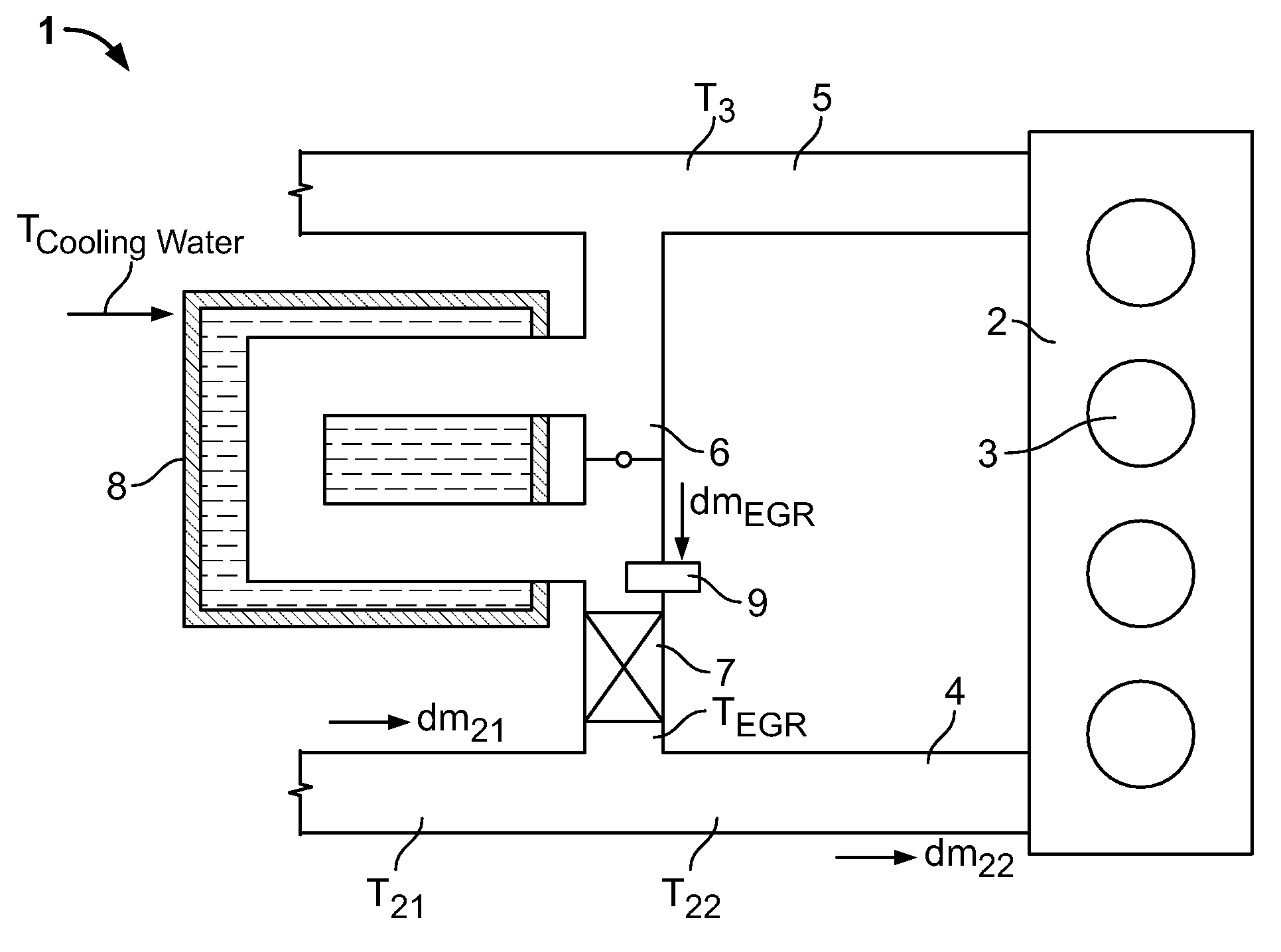 Method and device for adapting the efficiency of a cooler in the return circuit of exhaust gas in an internal combustion engine