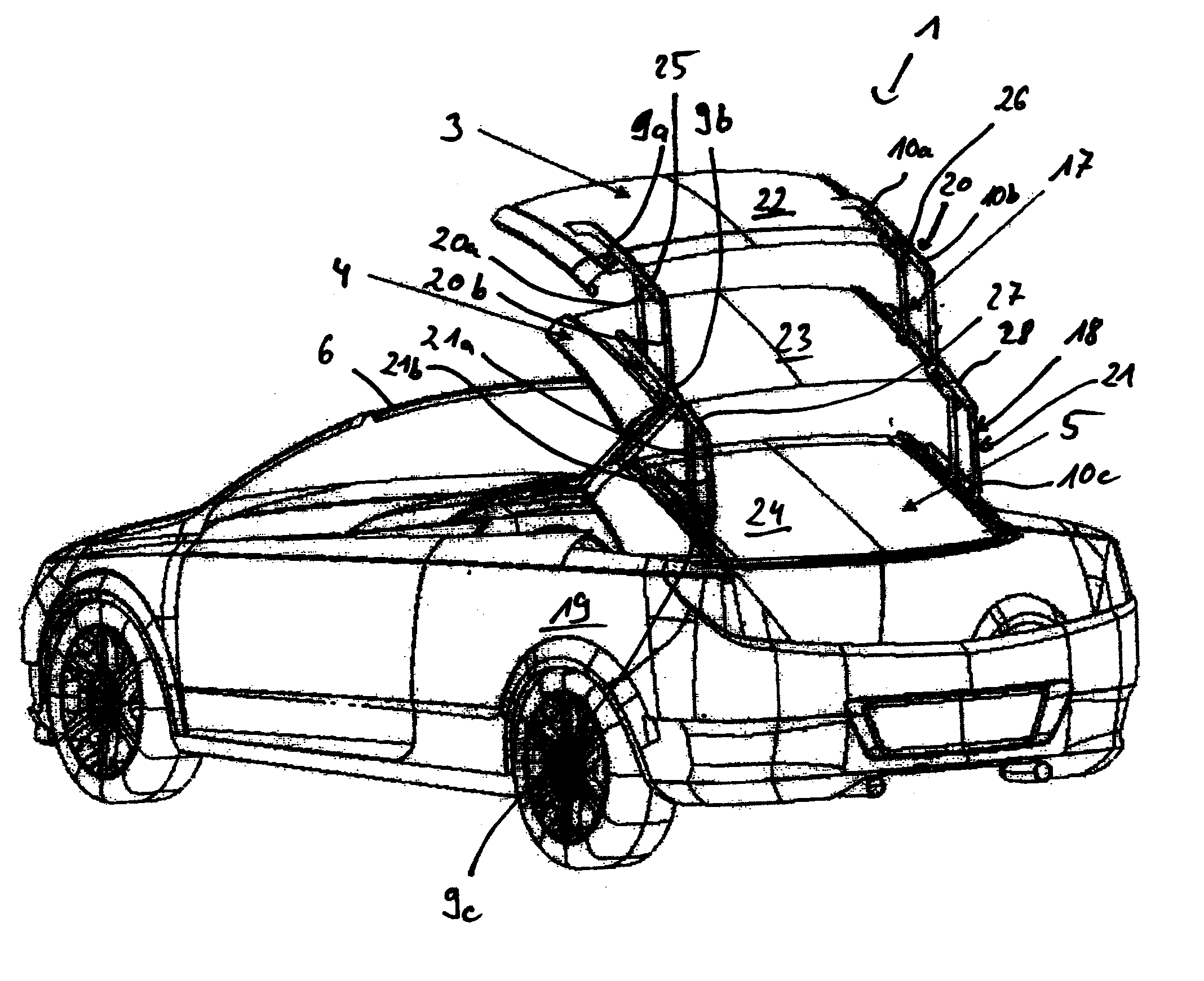 Hardtop vehicle roof with external roof kinematic system