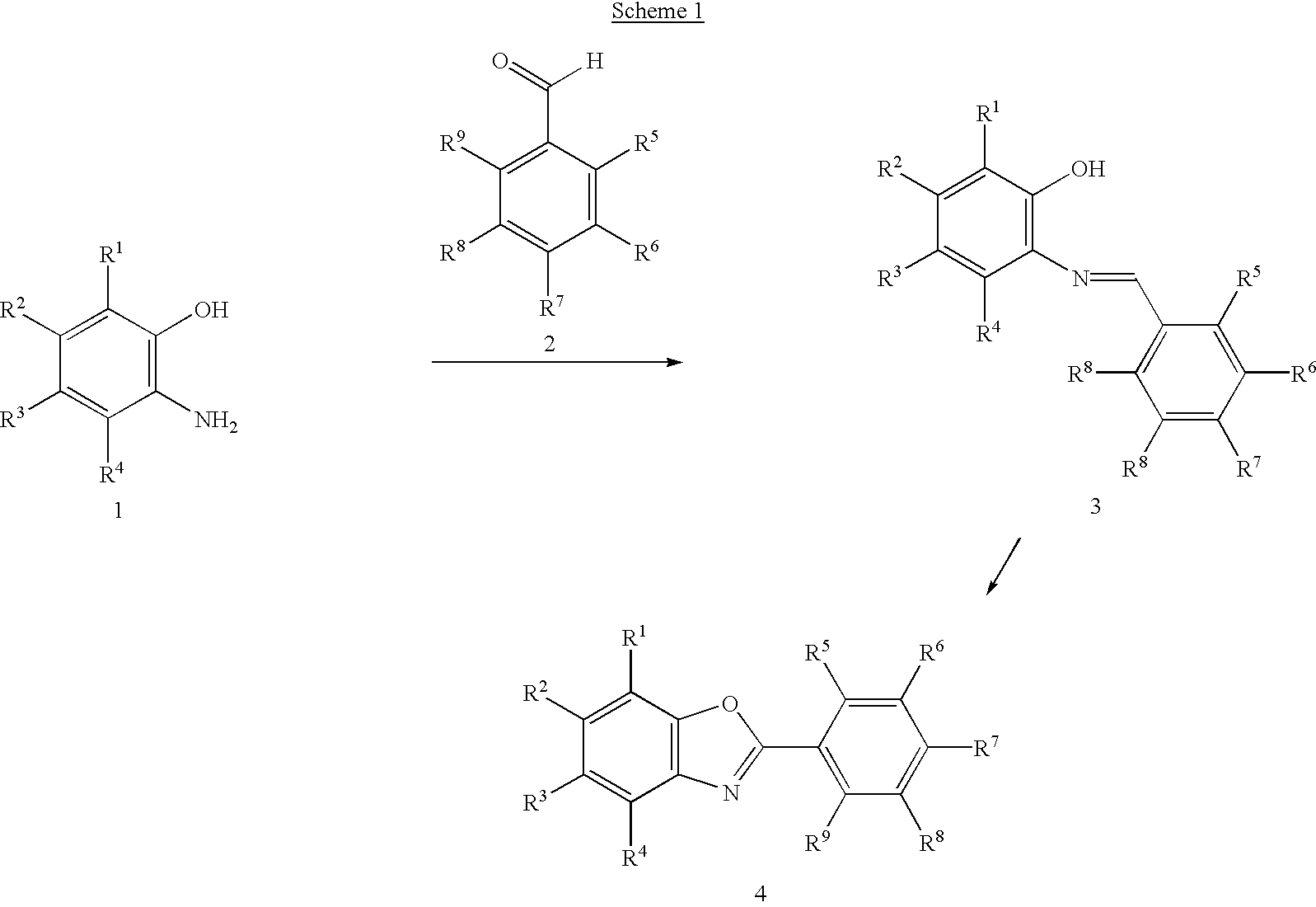Solution phase sythesis of arylbenzoxazoles