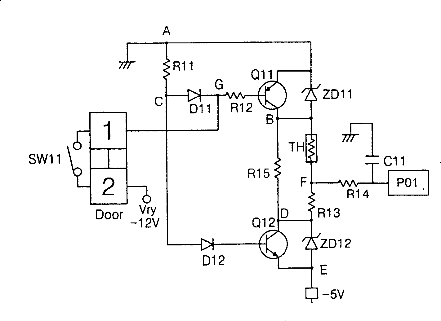 Temperature and door induction circuit for microwave oven