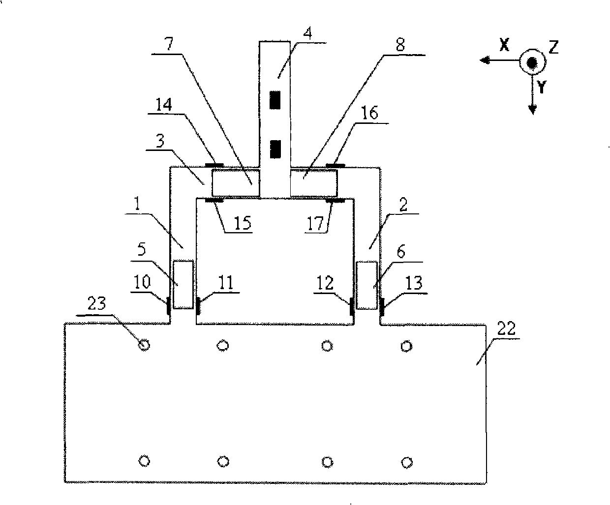Three-dimensional small-measuring range force transducer