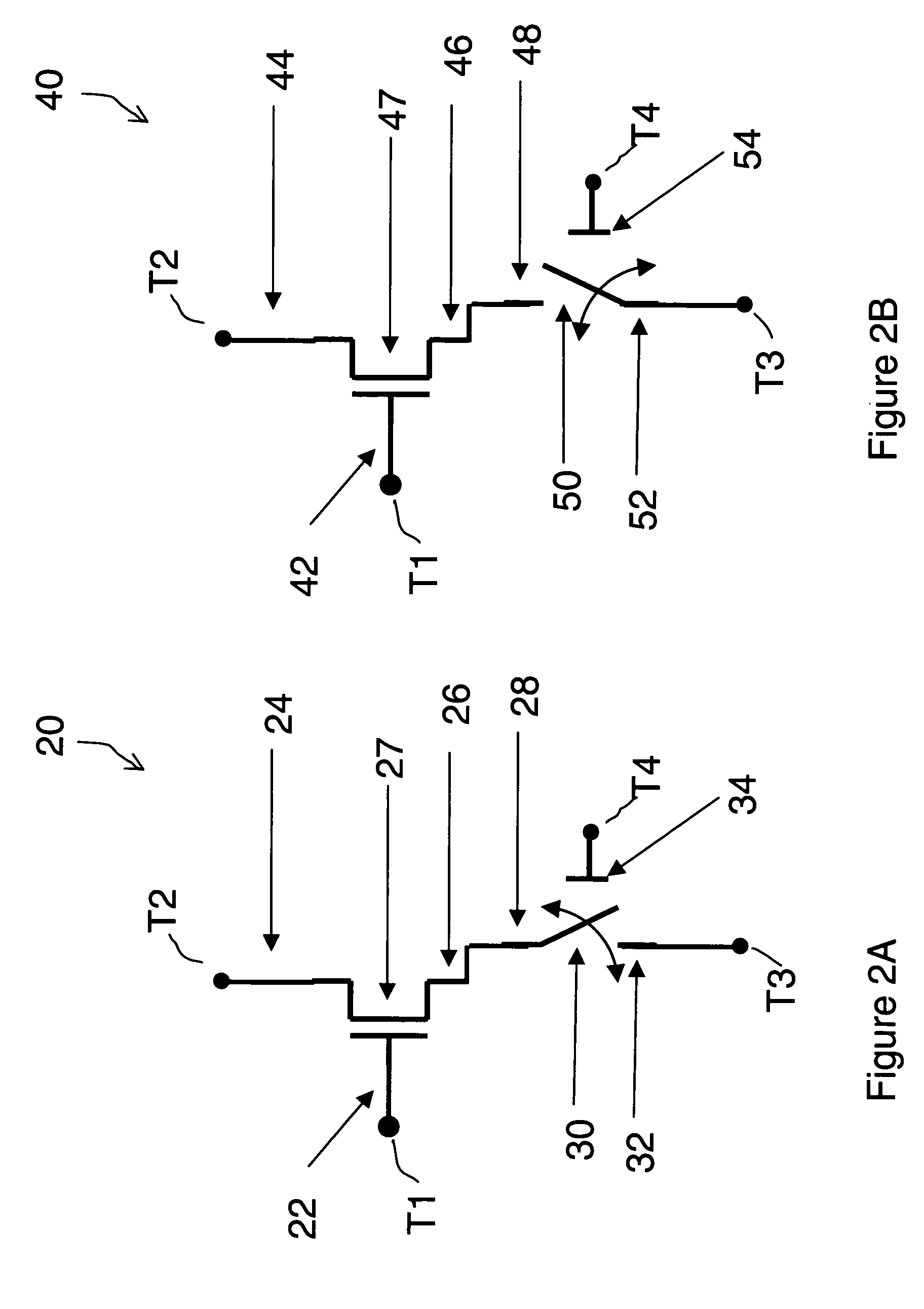 Field effect devices having a source controlled via a nanotube switching element