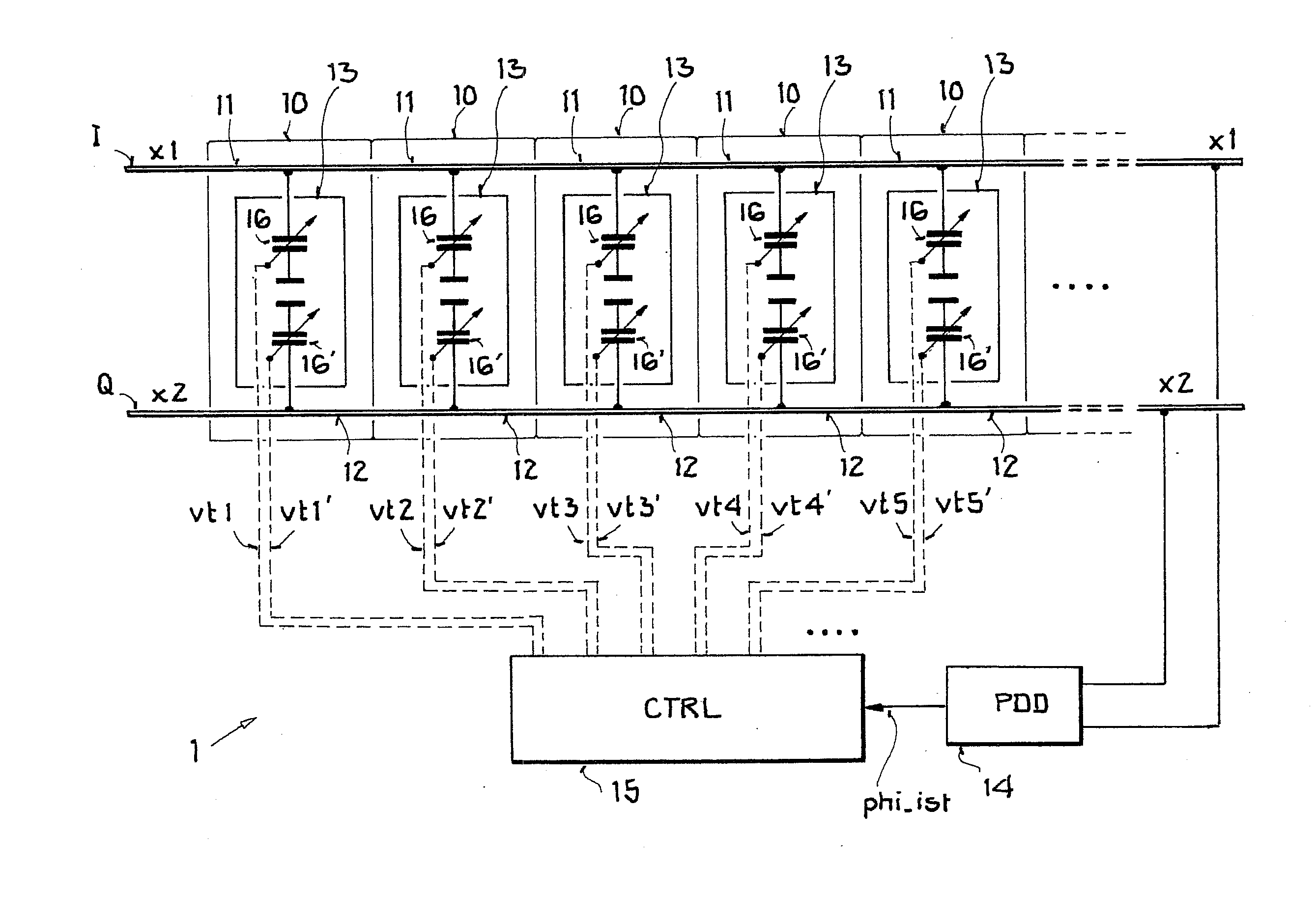 Integrated circuit arrangement to set a phase difference