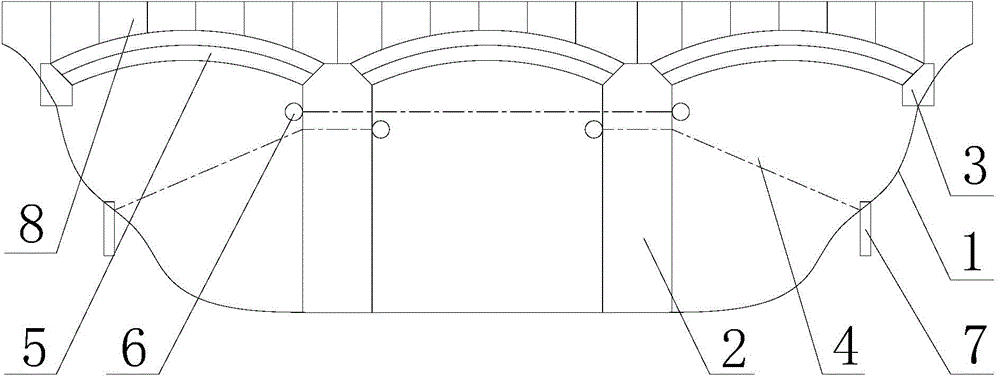 Construction method of reinforced concrete multi-span arch bridge or continuous box structure bridge
