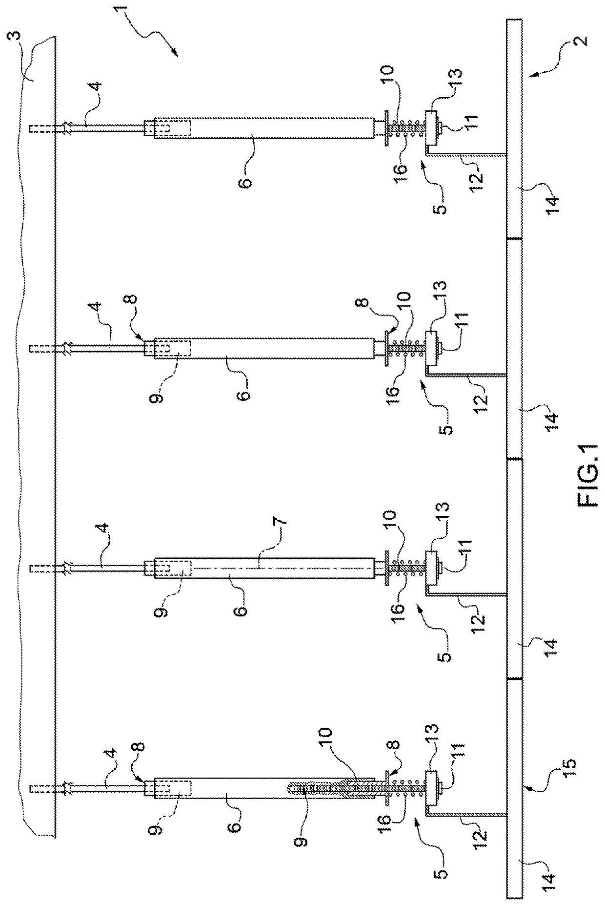 Method and system for automatically levelling dropped ceilings, floating floors, pipes or cable trays