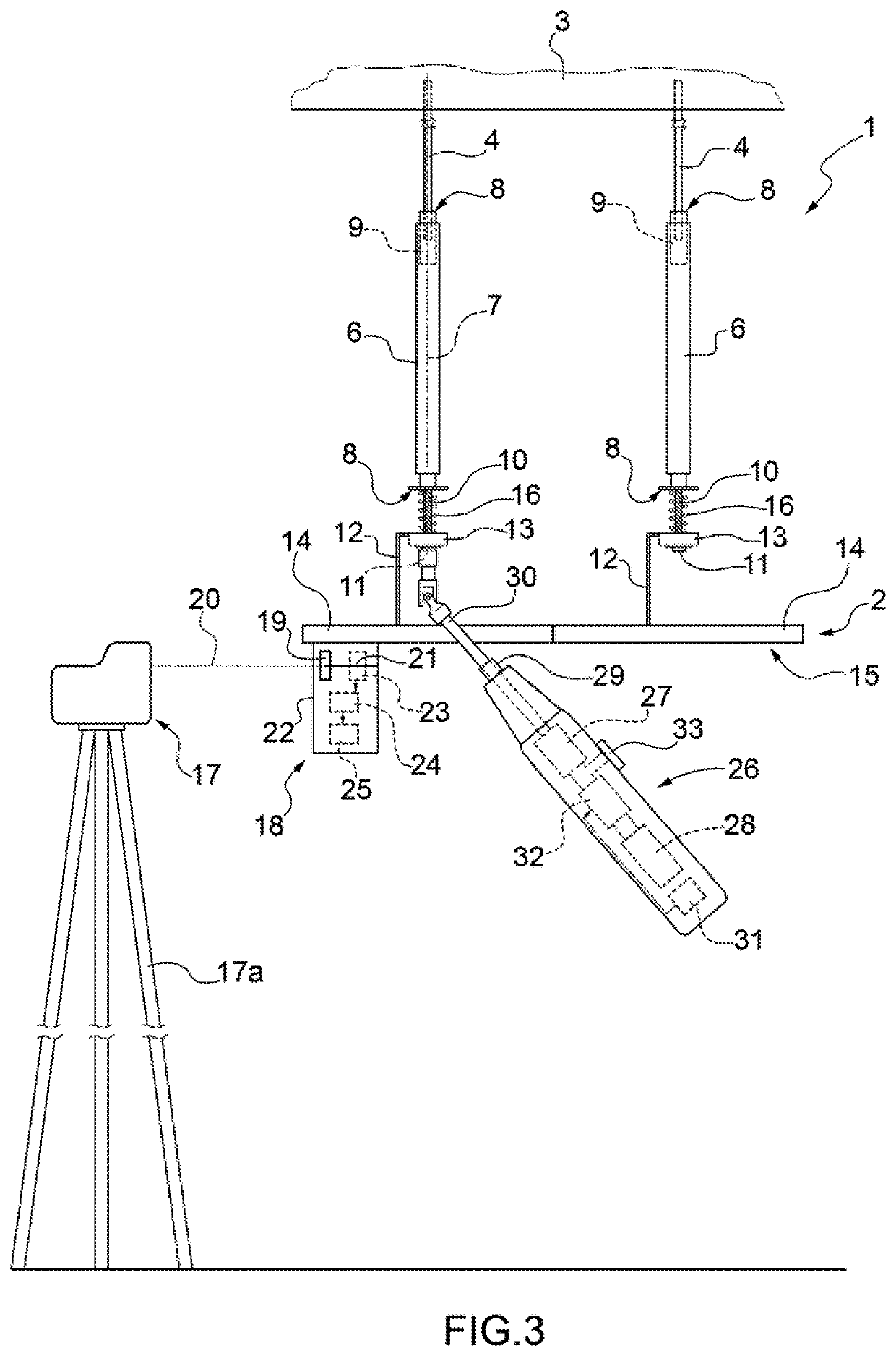 Method and system for automatically levelling dropped ceilings, floating floors, pipes or cable trays