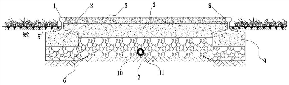 Rail edge-closing colored ceramic particle permeable pavement structure and construction method