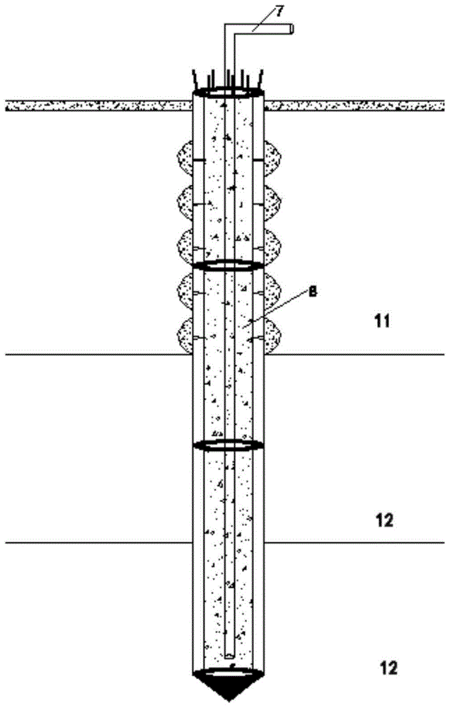Prefabricated downcast pipe pile in building foundation pit and use method thereof