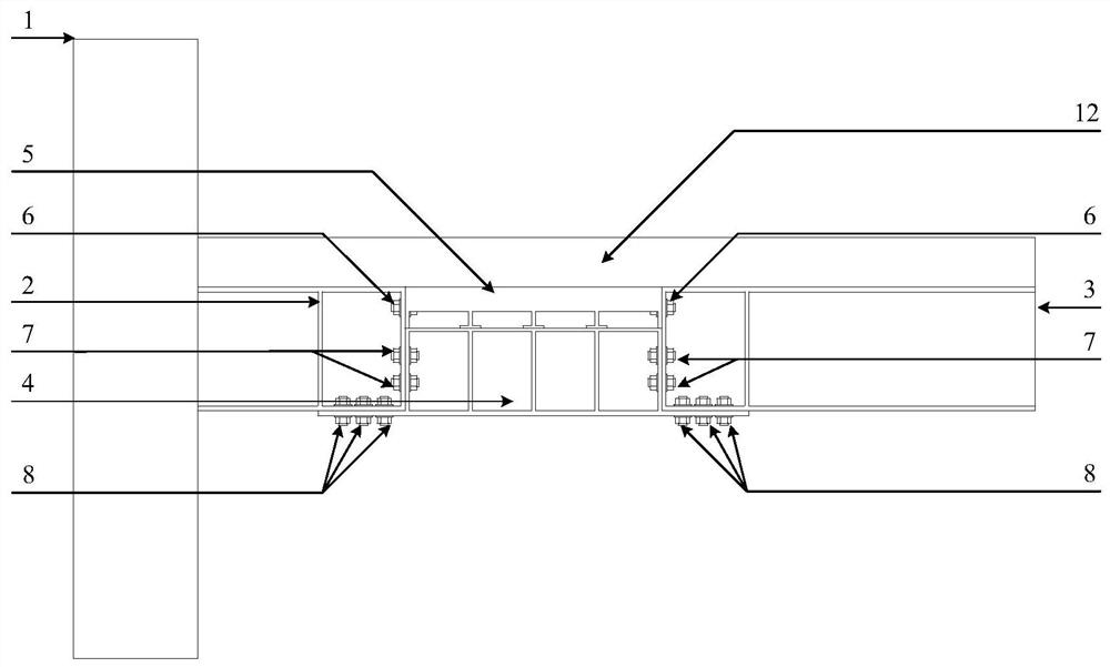 Floor slab, bidirectional stiffening rigid part and flange plate overhanging web shear type replaceable energy-consuming beam section laminated connection combined joint