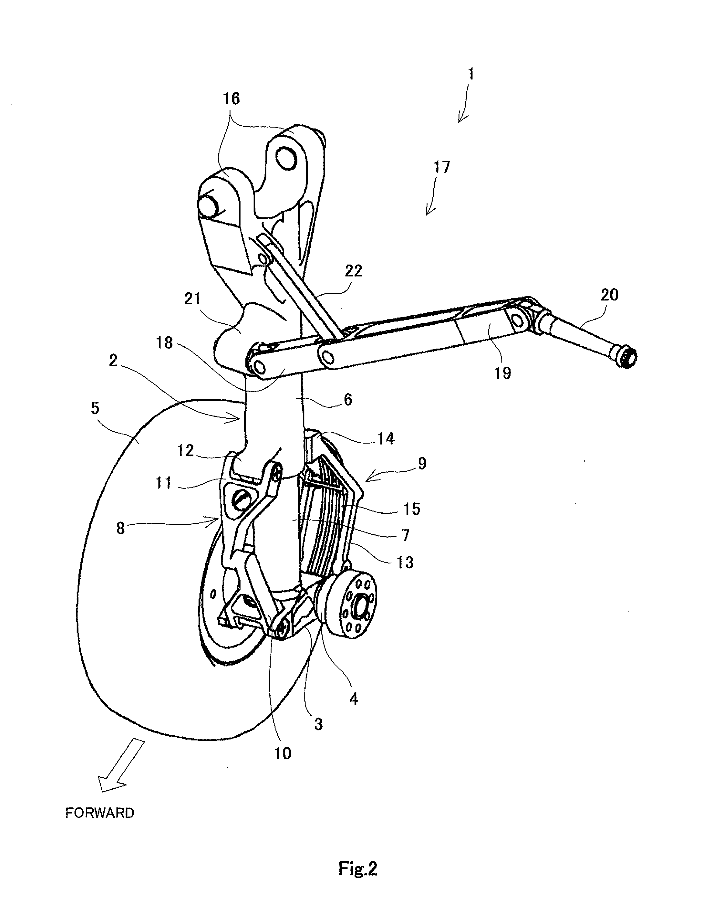 Method of attenuating noise in aircraft, landing gear structure of aircraft, and aircraft