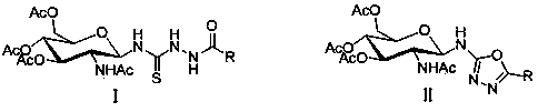 1,3,4-oxadiazole derivative containing glucosamine fragment as well as synthetic method and use of derivative