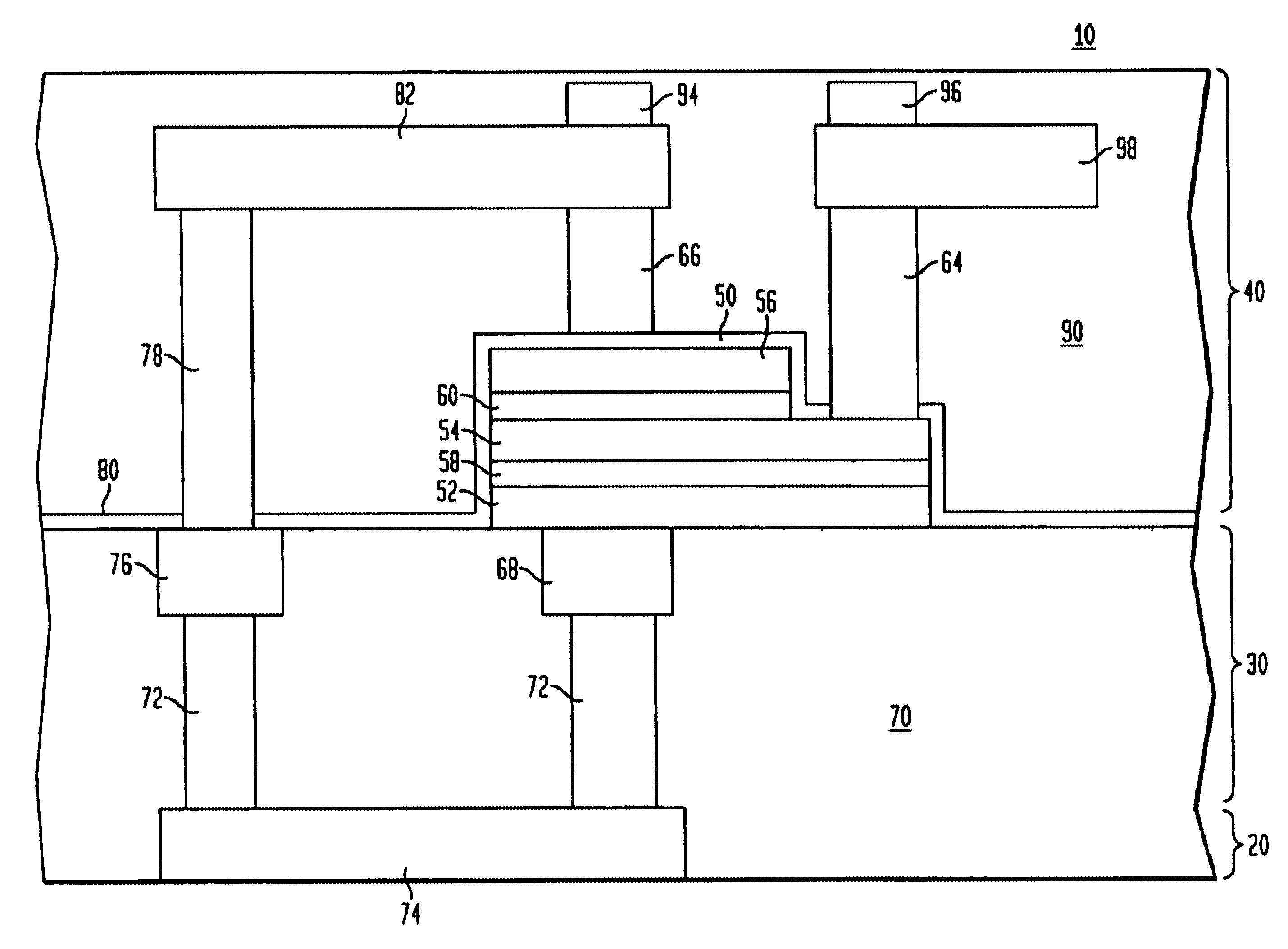 Stacked structure for parallel capacitors and method of fabrication