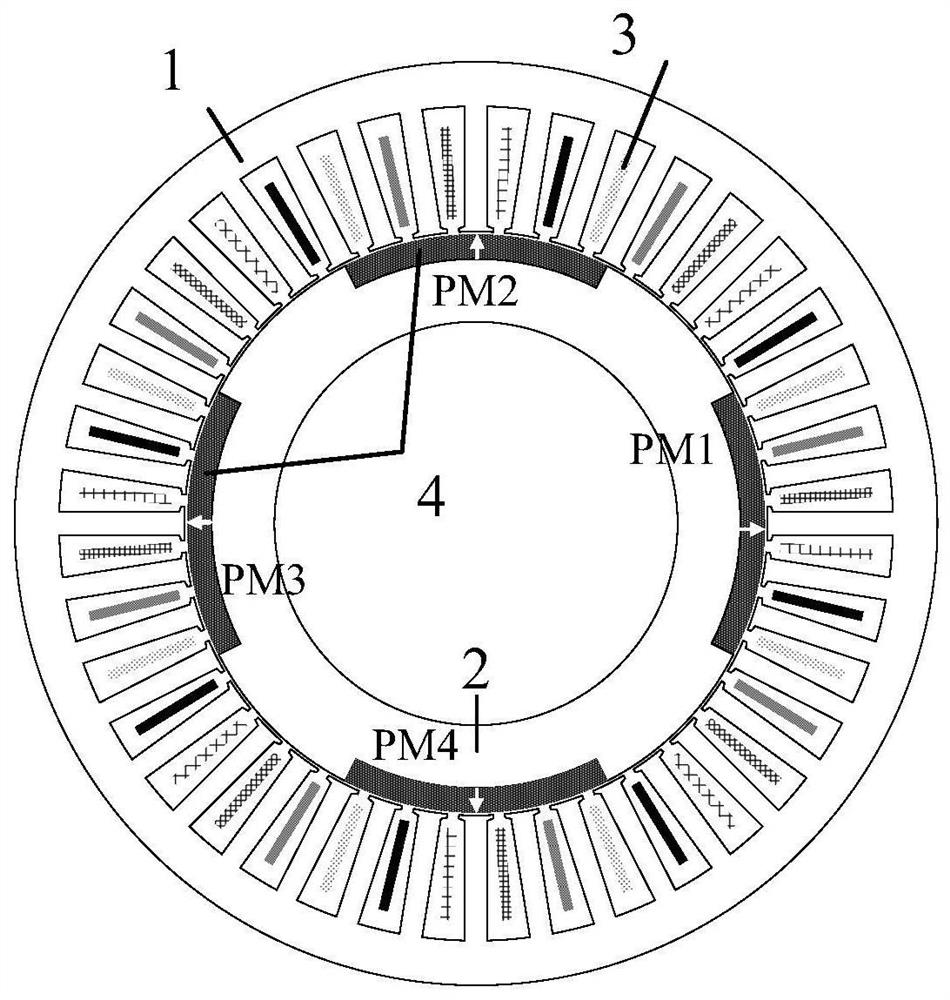 A hybrid rotor continuous pole permanent magnet synchronous motor and a method for reducing its torque ripple