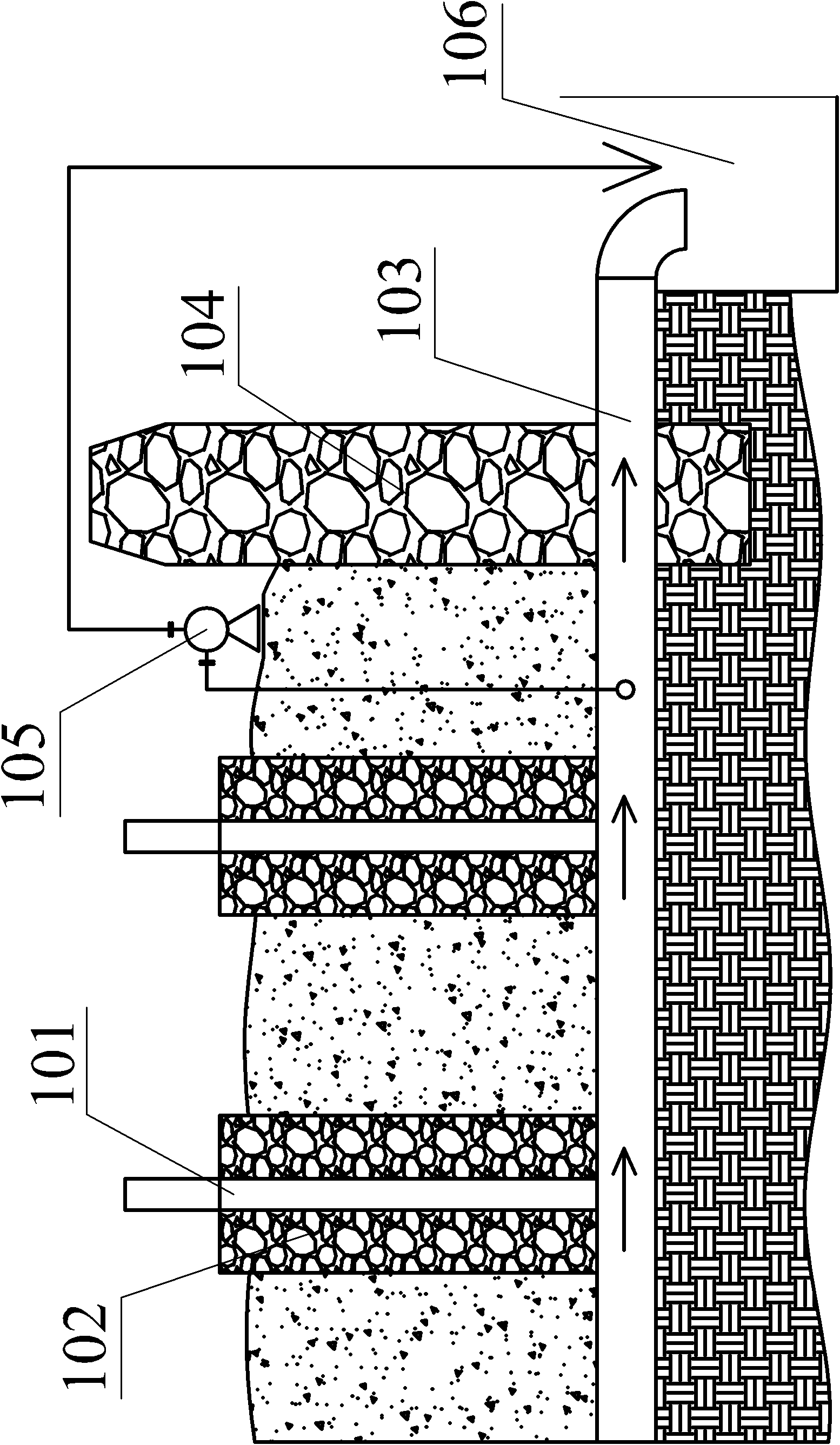 Large-sized material storage yard gas guide and discharge well and well cementing construction method
