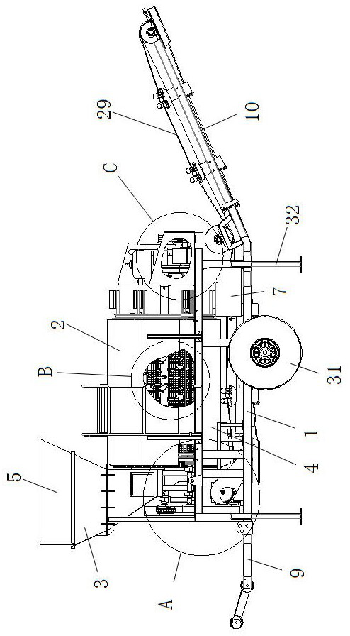 A traction-type soil crushing and screening machine with its own power