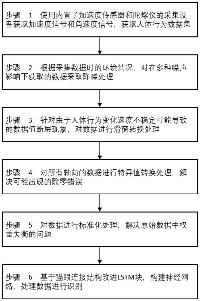 Human body behavior recognition method based on cat eye connection improved LSTM model